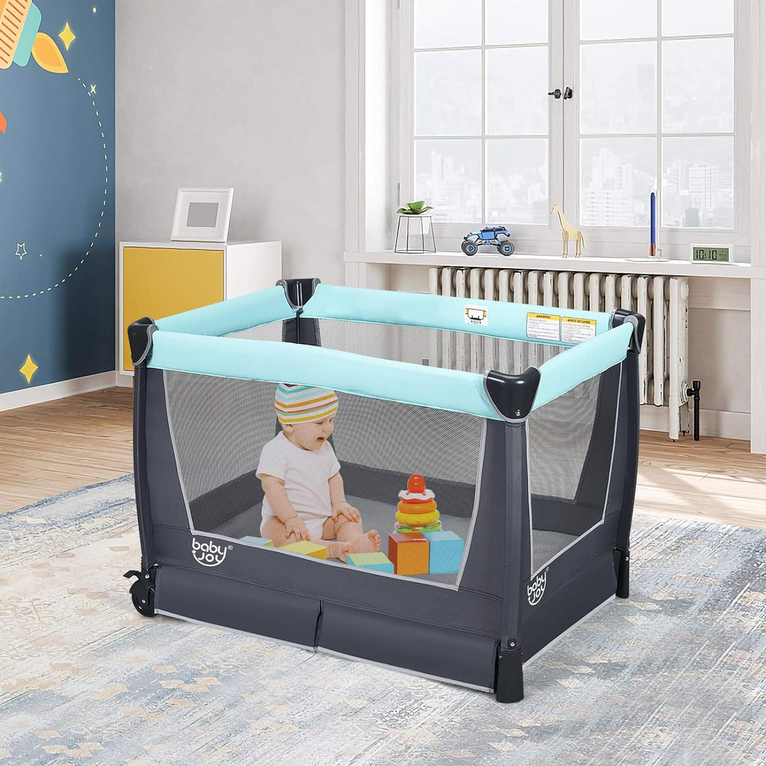 GOPLUS 4 in 1 Reisebett, Laufgitter Wiege Windeltisch, ab Geburt bis 15 kg, mit Matratze&Wickelaufla