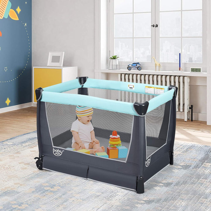 GOPLUS 4 in 1 Reisebett, Laufgitter Wiege Windeltisch, ab Geburt bis 15 kg, mit Matratze&Wickelaufla