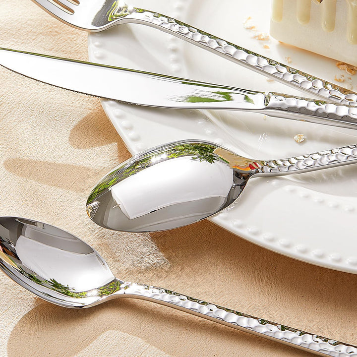 HIKAA Besteck Set 4 Personen aus Gehämmert, 20-Teilig Essbesteck 18/10, Edelstahl Besteckset für Zuh