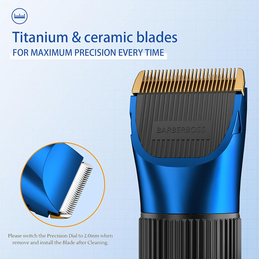 BarberBoss Kabelloser, selbstschärfender Bart- und Haarschneider, wasserdicht, mit Keramikklingen, L