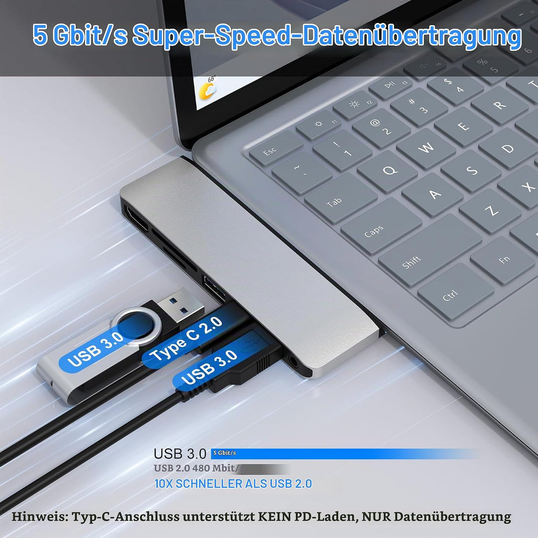 Surface Hub Dockingstation für Laptop mit 4K@30HZ HDMI +2*USB 3.0 +USB-C +SD/TF Kartensteckplatz +3,