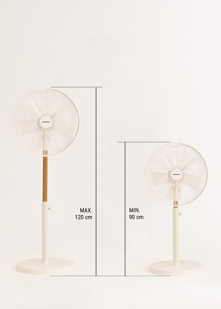CREATE / AIR STAND WOOD/Standventilator Weiss und Naturholz mit Oszillation 75º / 50W, Ø36cm, 3 Gesc