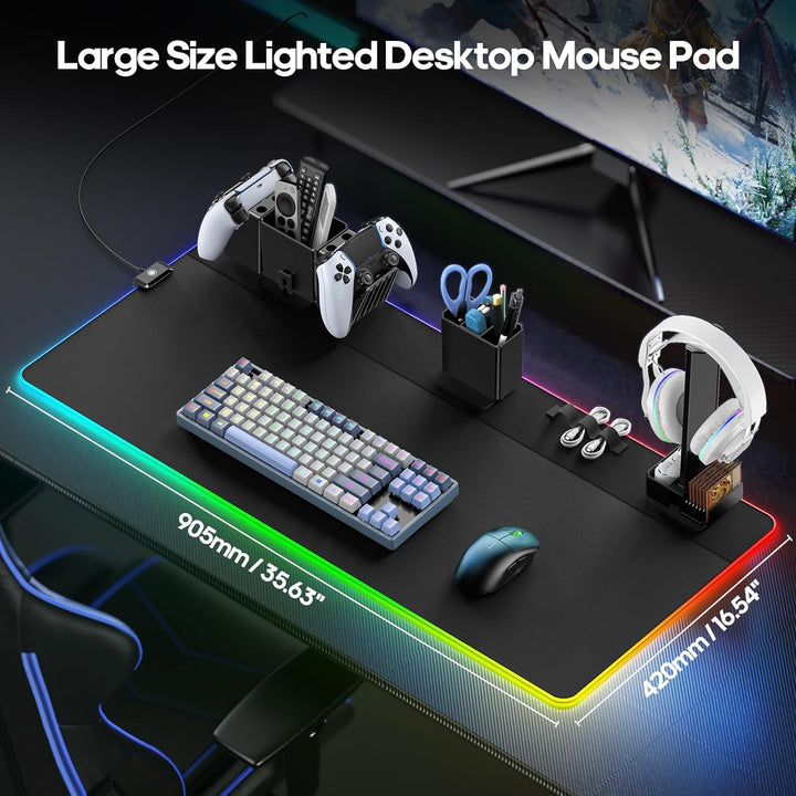 KDD Gaming Mauspad XXL & LED Licht Modi Mousepad mit Magnetisch Organizer Set, Rutschfest Tischunter