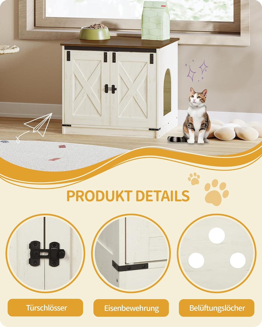 Hzuaneri Katzenklo Schrank, Katzenschrank, Katzentoilette mit Herausnehmbarer Trennwand, Katzenhaus,