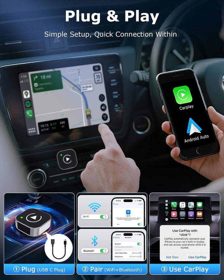 2-in-1 CarPlay Wireless Adapter Android Auto Adapter