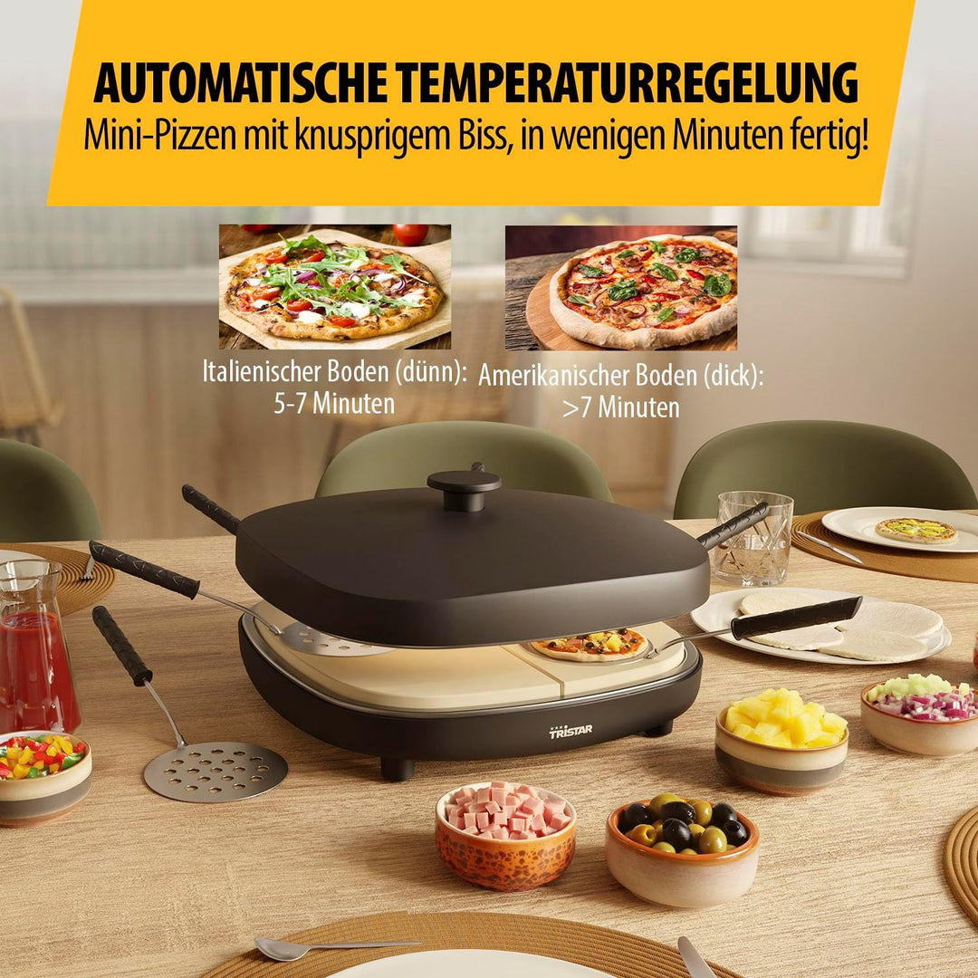 Tristar Pizzaofen für 6 Personen, 32x32 cm Backfläche, 1200W, Automatische Temperaturkontrolle, Kera