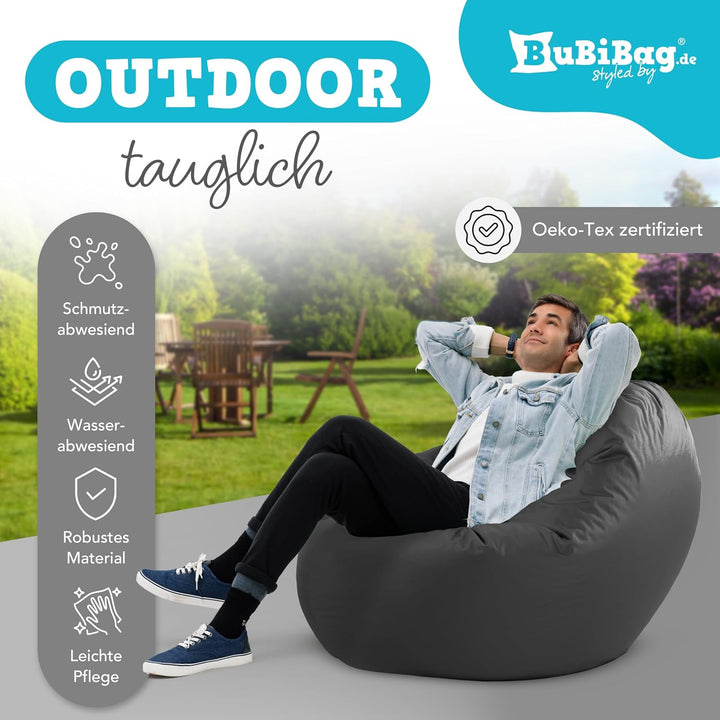 BuBiBag 2in1 Sitzsack L - XXL mit Füllung für Kinder &amp; Erwachsene, Gaming Beanbag &amp; Bodenkissen für