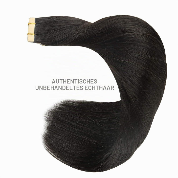 WENNALIFE Tape Extensions Echthaar, 20pcs 50g 60cm 24 Zoll Natürliches Schwarz Remy Invisible Tape E