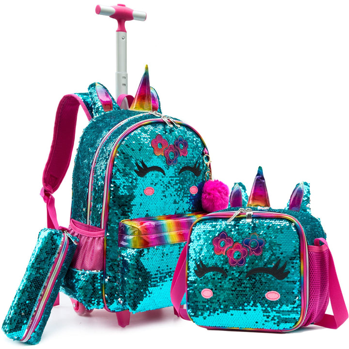 Rucksack Mädchen Schulranzen Trolley Schulrucksack Mädchen Teenager 3PCS Kinder Schultrolley Geeigne