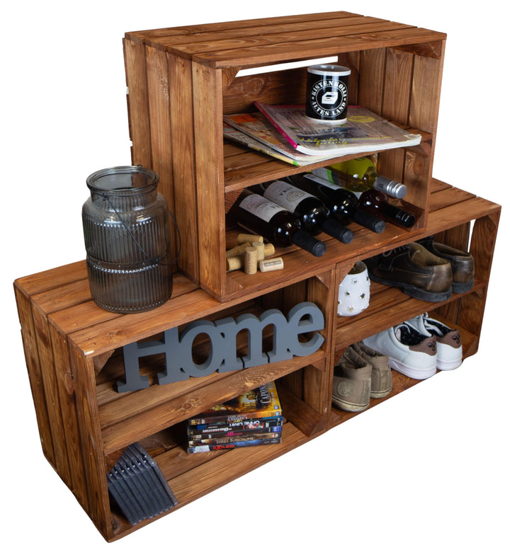 Kistenkolli Altes Land Holzkiste Ocker Schuhablage Schuhständer DIY Upcycling Regalbau Schuhaufbewah