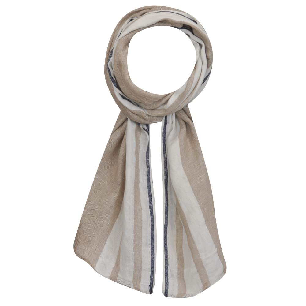 LES POULETTES -Schal 100% Leinen Beige Weiss Blau