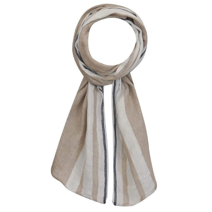 LES POULETTES -Schal 100% Leinen Beige Weiss Blau