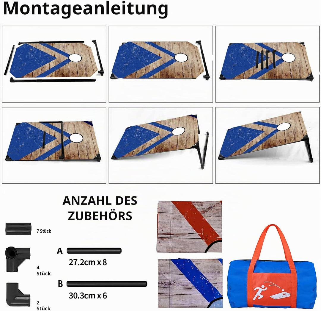 NZQXJXZ Cornhole Spiel Outdoor, Tragbar Cornhole Toss Set mit 8 Cornhole Säckchen und Tragetasche fü