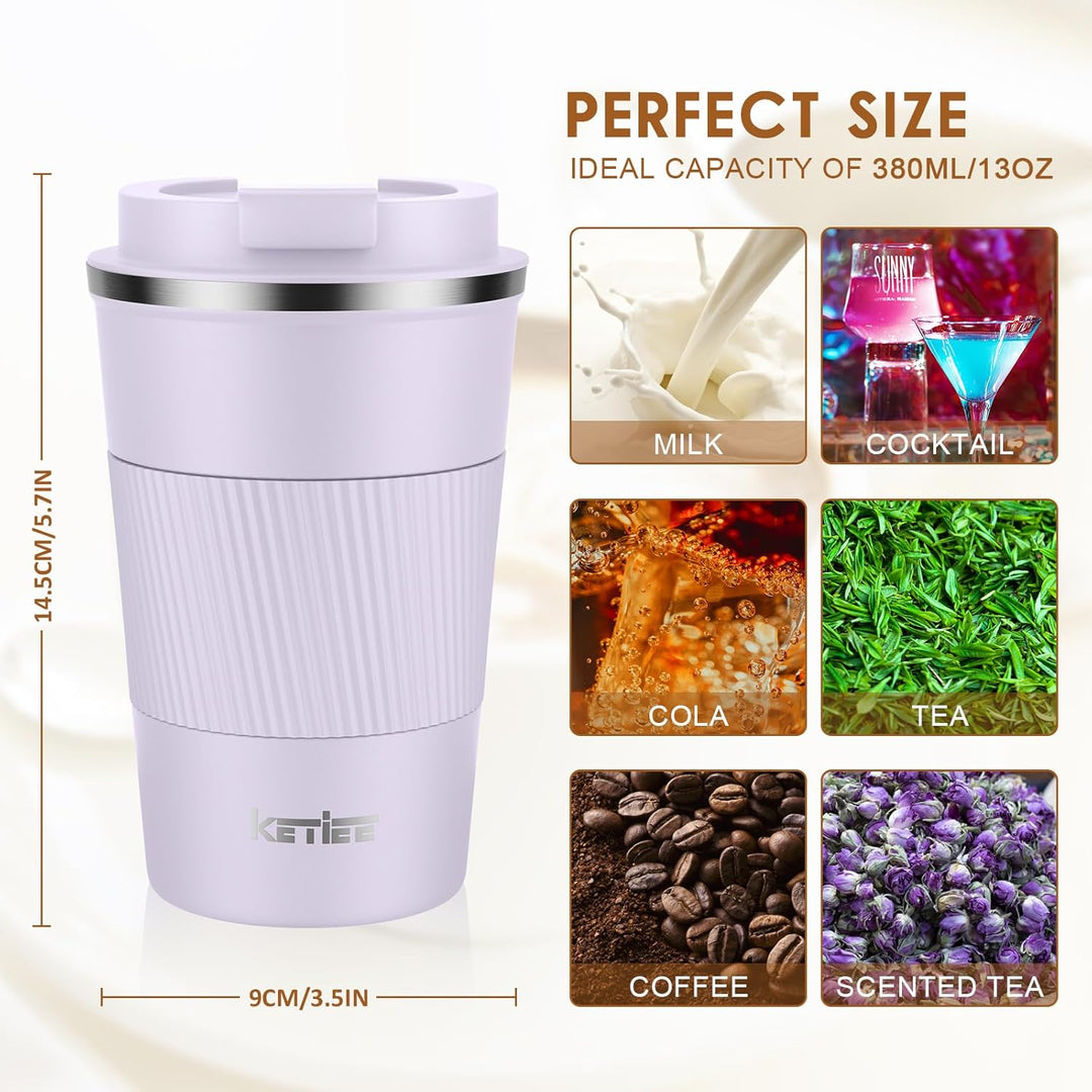 KETIEE Kaffeebecher to go,380ml Thermobecher Kaffee-to-go,Kaffeebecher Thermo,Doppelwandig Reisebech