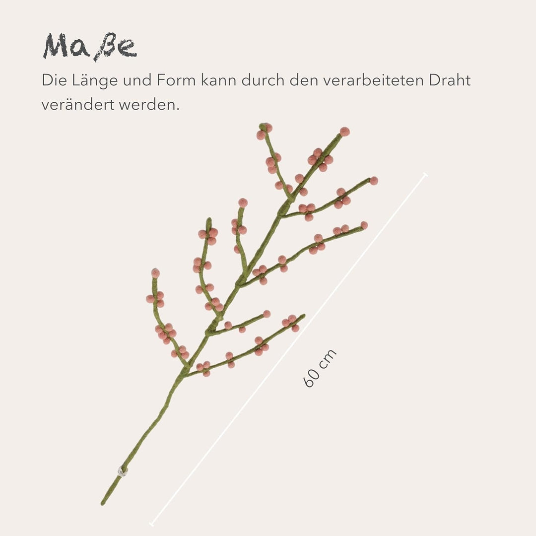 Gry & SIF Beeren-Zweig aus Filz, Flexibler Stiel, Deko-Zweig, Kunst-Zweig mit Beeren,handgemachte He