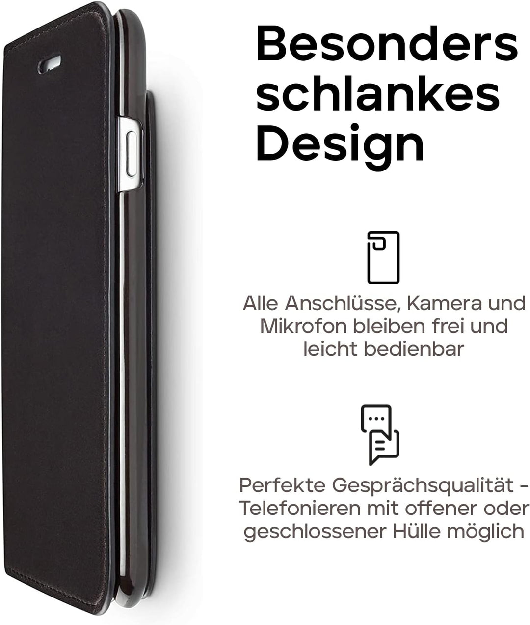 WIIUKA Echt Ledertasche -TRAVEL Nature- für Apple iPhone 6S und iPhone 6 -DEUTSCHES Leder- Schwarz,