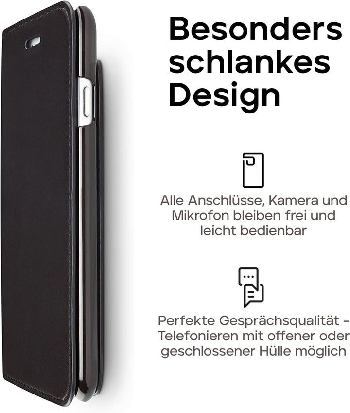 WIIUKA Echt Ledertasche -TRAVEL Nature- für Apple iPhone 6S und iPhone 6 -DEUTSCHES Leder- Schwarz,