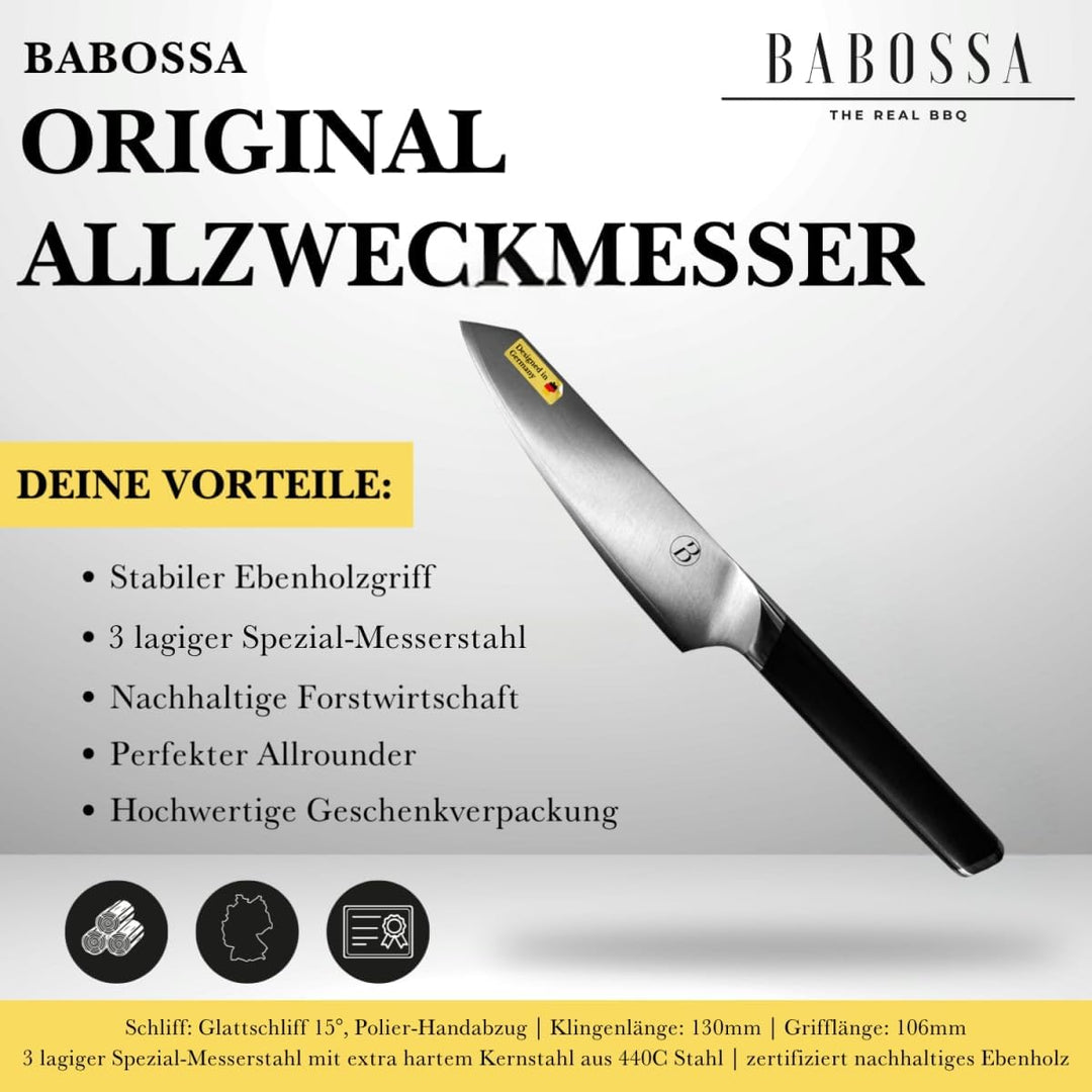 BABOSSA® Original Allzweckmesser | Ultra scharfes Allzweckmesser | Klingenlänge 13cm | 3 lagiger Spe