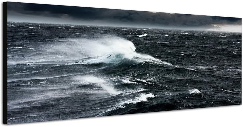 Paul Sinus Art Panoramabild auf Leinwand und Keilrahmen 150x50cm Ozean Meer Wellen Sturm Wolken