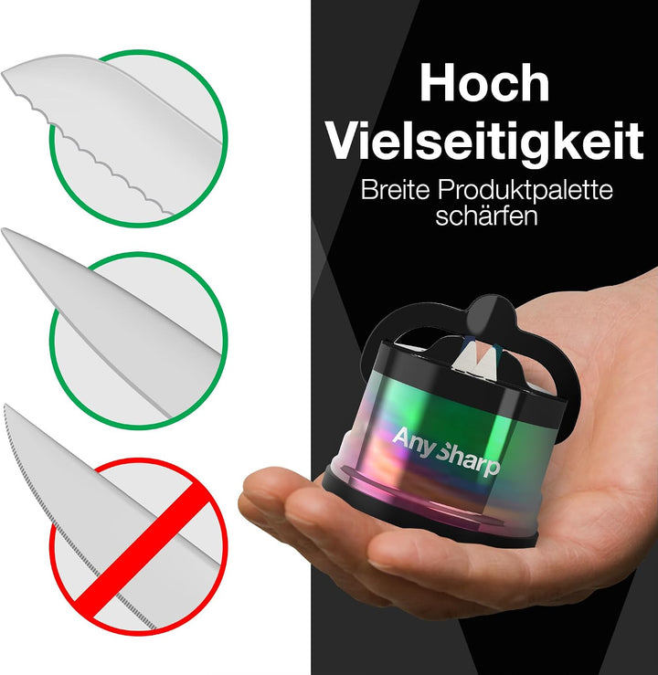 AnySharp Pro Metall Messerschärfer, Freihändige Sicherheit, PowerGrip Saugnapf, Schärft alle Küchenm