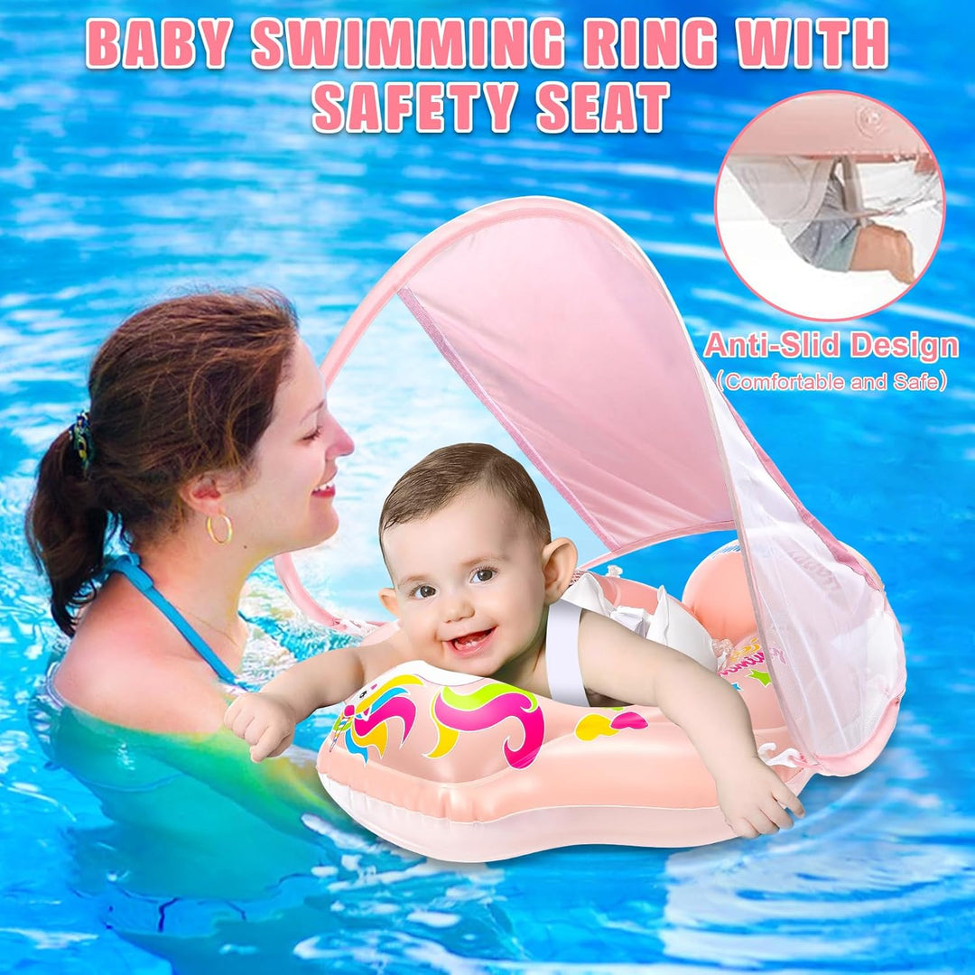 Schwimmring Baby mit Sonnendach Abnehmbarem Sonnendach Schwimmsitz Kleinkinder Schwimmhilfe für Klei