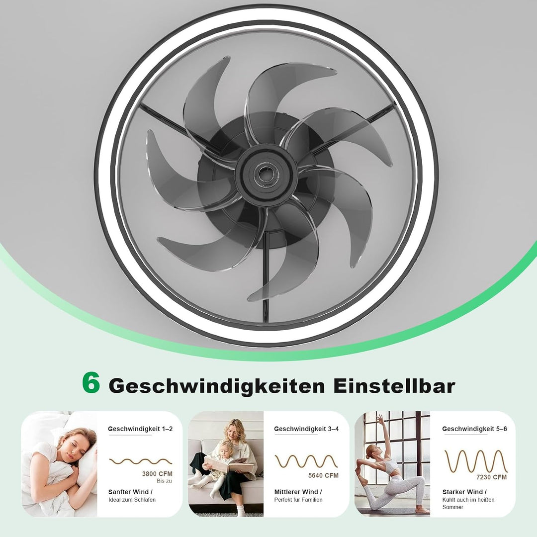 Deckenventilator mit Beleuchtung, 3 Farbtemperatur und 6 Geschwindigkeiten Deckenventilator mit Lamp