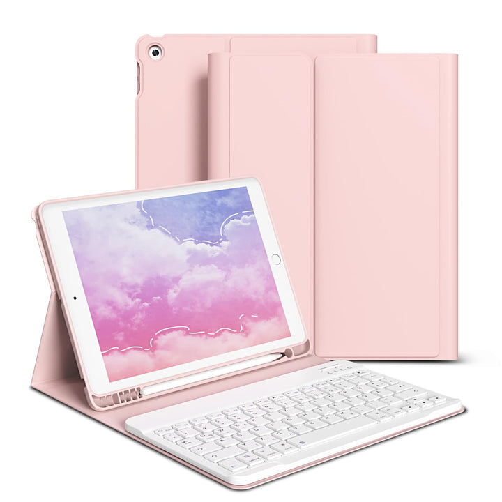 hülle mit Tastatur für iPad 9/8/7 Generation (2021/2020/2019) 10,2 Zoll, weiche TPU-Rückseite mit St