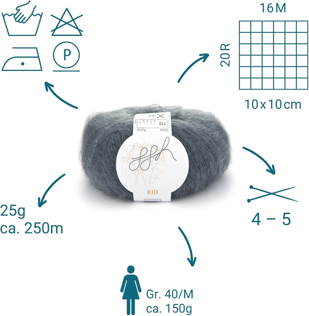 ggh Kid Box - 6 Knäuel Strickwolle aus Kid Mohair - Farbe 110 - Flanellgrau, 110 - Flanellgrau