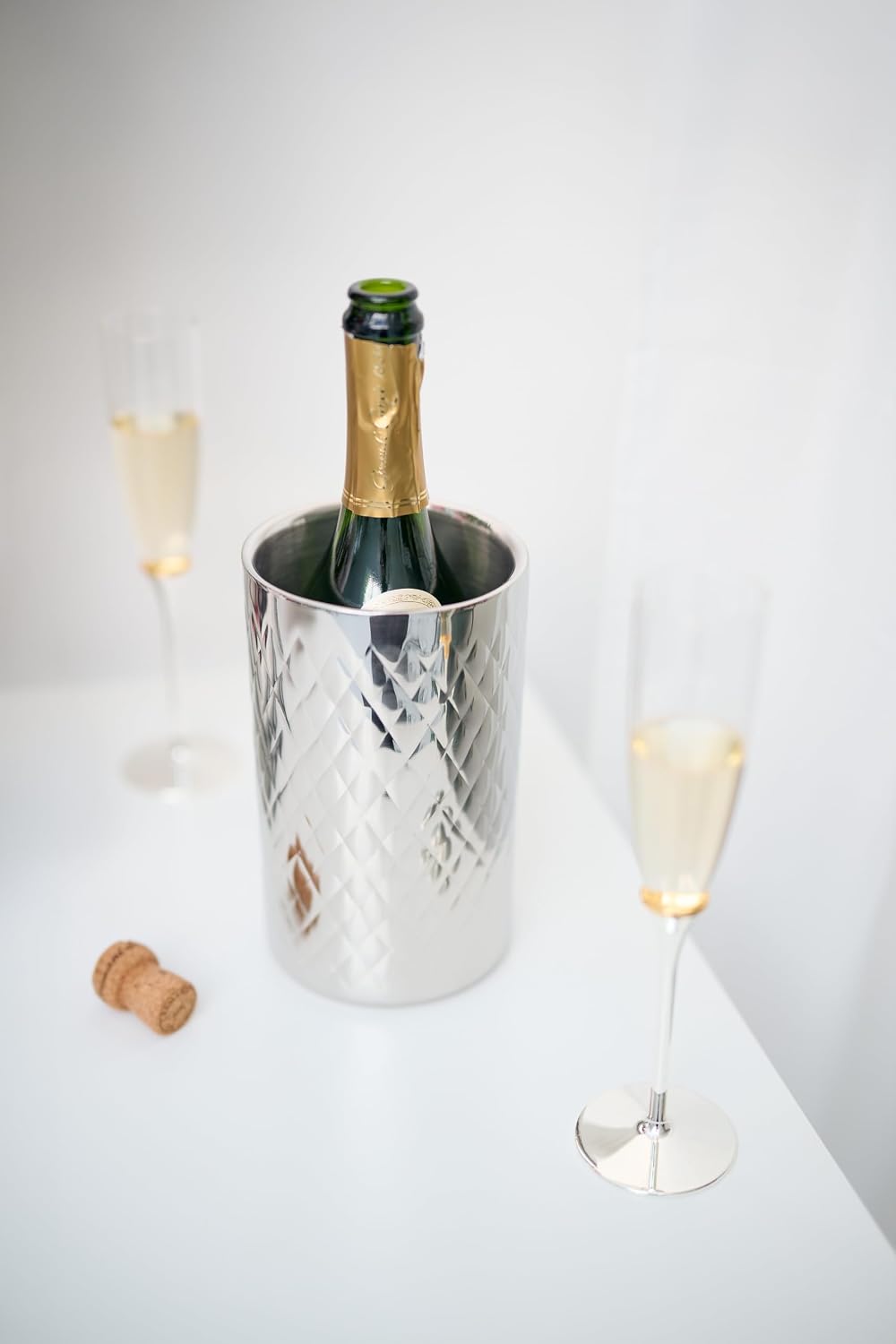 EDZARD Flaschenkühler Nebraska, Höhe 20 cm, Durchmesser 12 cm, für 1 Flasche, doppelwandig, Edelstah