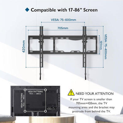 BONTEC TV Wandhalterung Neigbar für 37-86 Zoll LED LCD OLED Plasma Fernseher, bis zu 75 kg, max. VES