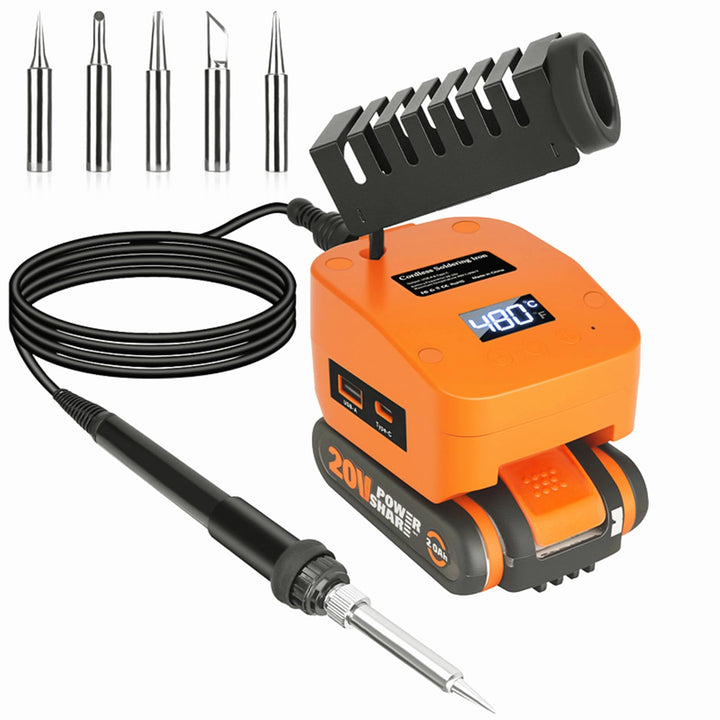 Kabelloser Lötkolben Set kompatibel mit Worx 20V Akku, Tragbarer Lötkolben mit USB und Typ-C, Einste