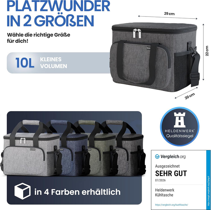 HELDENWERK Kühltasche klein &amp; faltbar 10L, Isolierte Thermo Lunchtasche für Essen &amp; Getränke, wasser