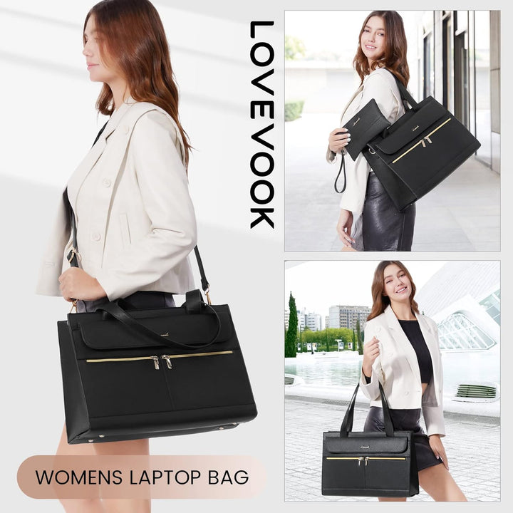 LOVEVOOK Laptop Handtasche Damen, Laptoptasche 15,6 Zoll Shopper Tasche Damen Gross, PU Leder Aktent