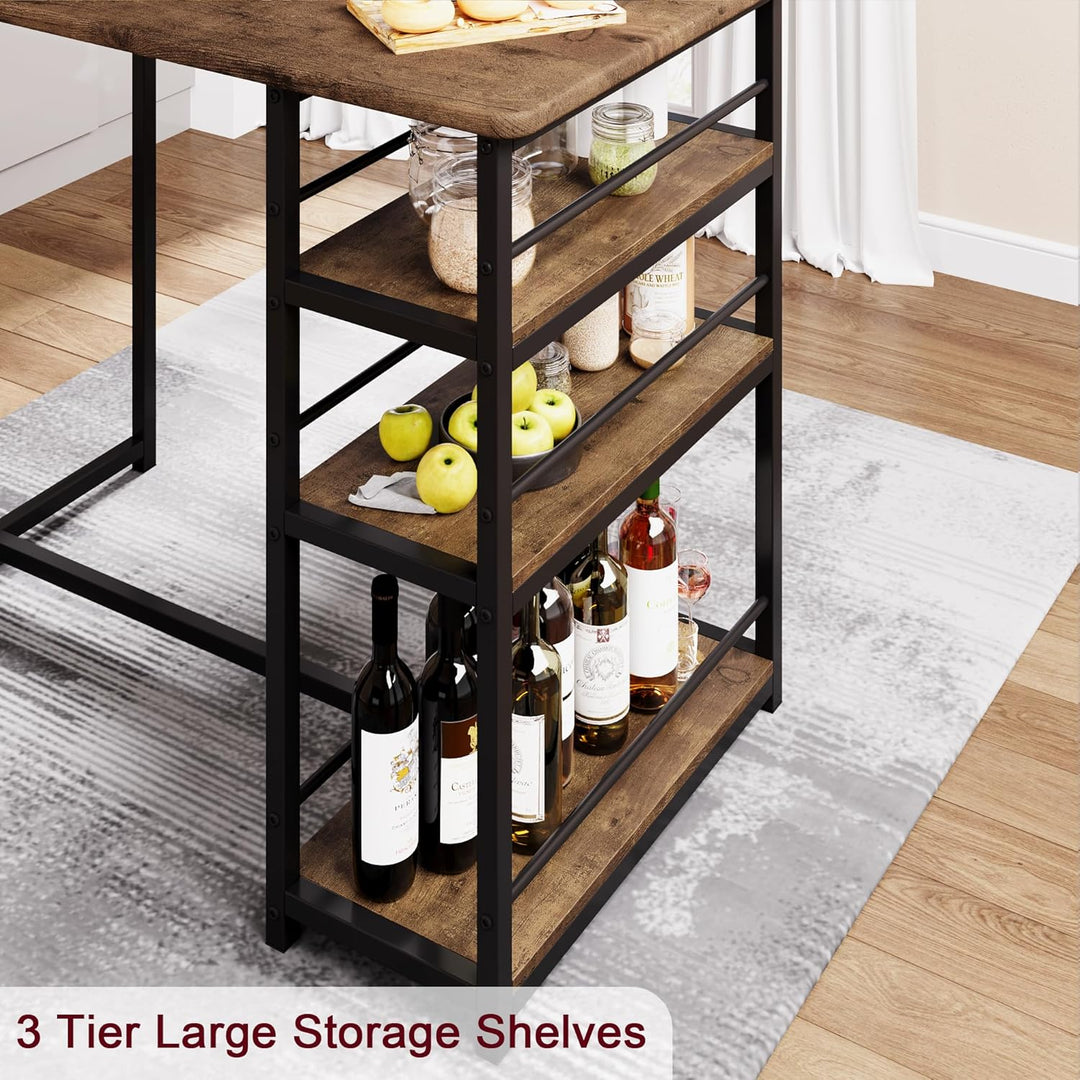 Bartisch mit Barhocker Set, Barhocker 3er Set für 2 Personen mit 1 Tisch + 2 Gepolsterte Stühle, Rüc