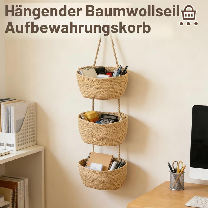 Hängeorganizer, Tür Organizer mit Haken, Türregal Zum Einhängen mit 3 Stufiger Baumwollseil Hängekor