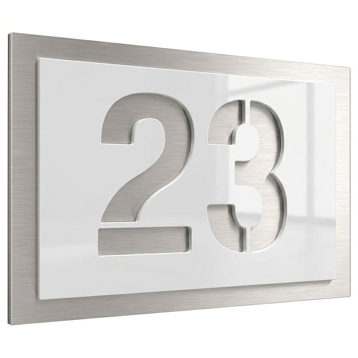 Graviers Design Hausnummer aus V2A Edelstahl 250x175mm - Weiss - Wetterfest Rostfrei Individuell anp