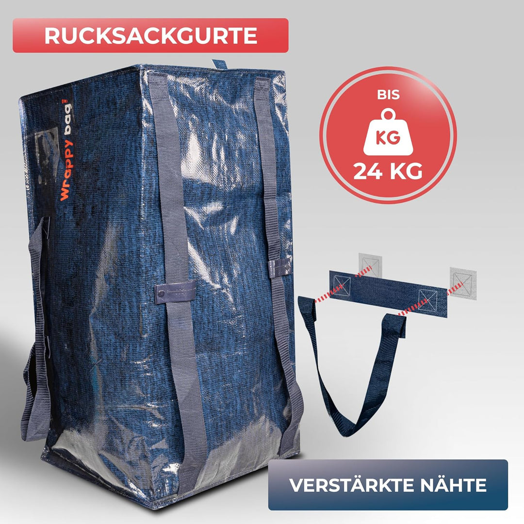 WRAPPYBAG 4er-Set Grosse Kunststoff-Aufbewahrungstaschen – Jumbo XXL Umzugstaschen – Wasserdicht, St