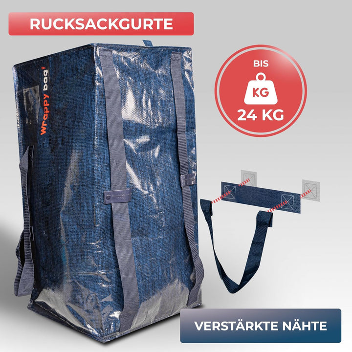 WRAPPYBAG 4er-Set Grosse Kunststoff-Aufbewahrungstaschen – Jumbo XXL Umzugstaschen – Wasserdicht, St