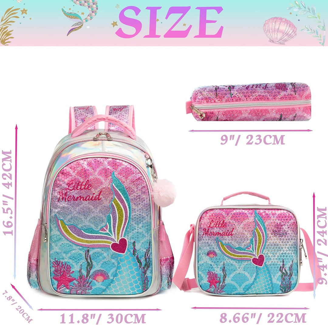 HTgroce Meerjungfrau Rucksack Mädchen Schulrucksack Schulranzen Schultasche Rucksack Freizeitrucksac