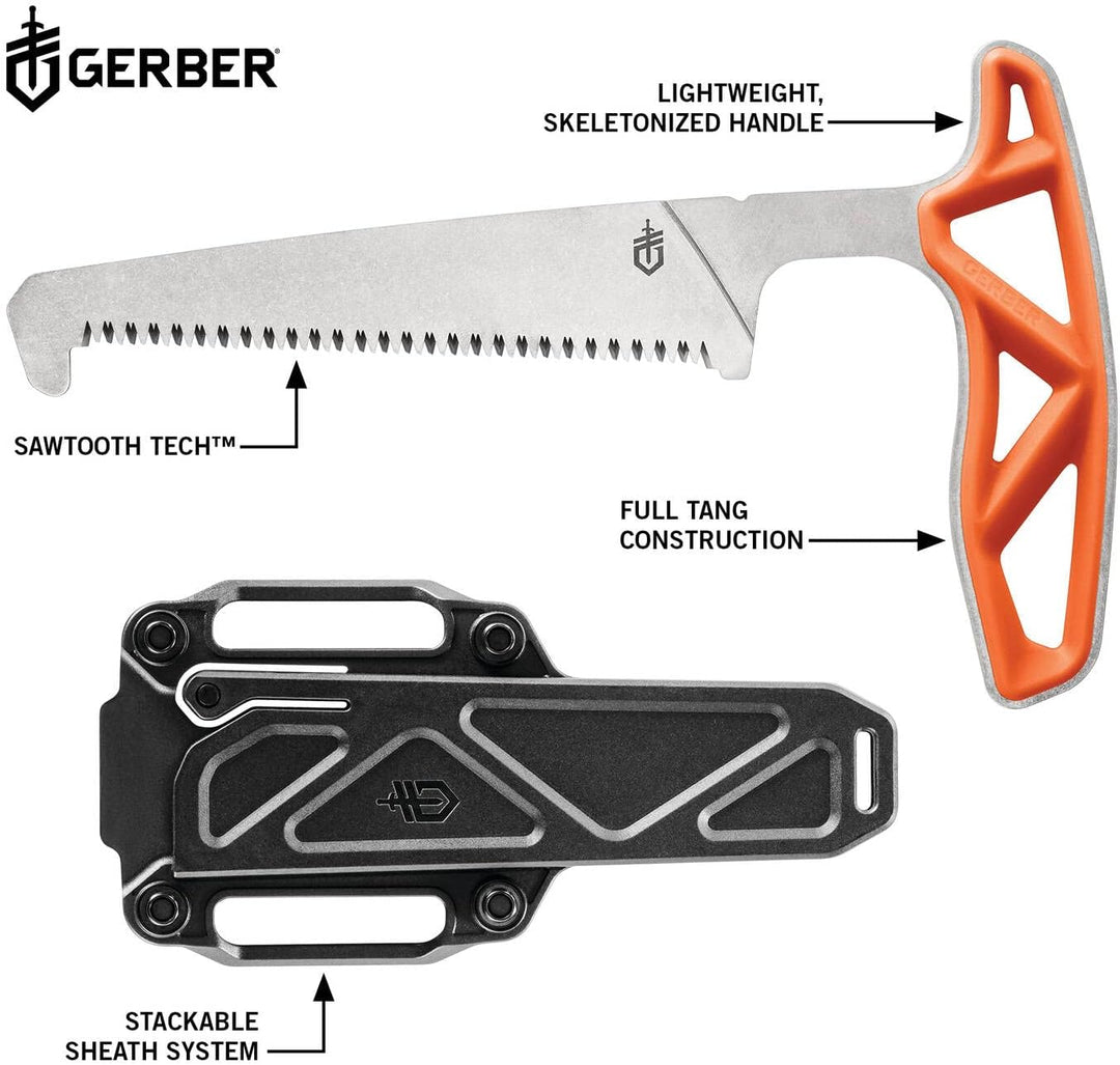 Gerber Knochensäge mit Scheide, Sägeblattlänge: 10,8 cm, Exo-Mod Saw, Klingenmaterial: 7Cr17MoV, Ora