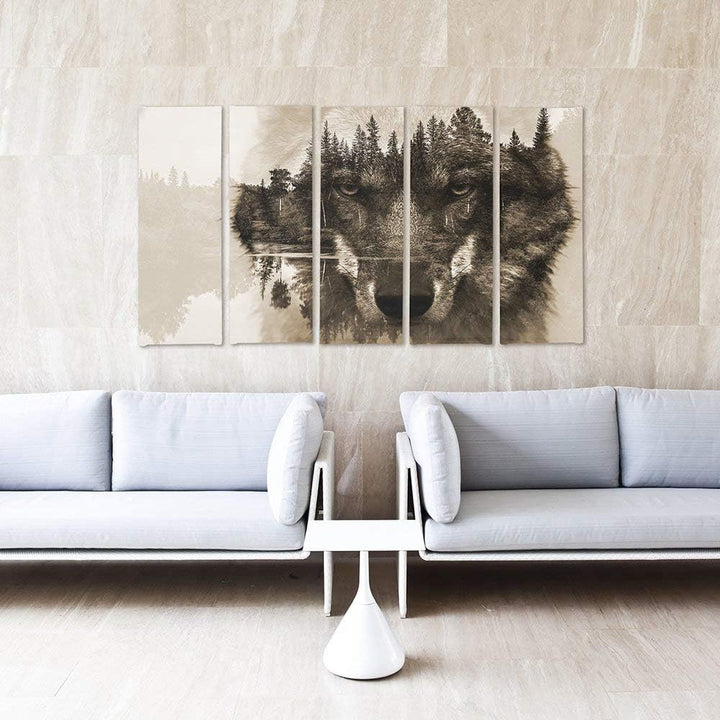 Feeby Bilder 5 Teile Tiere Wolf XXL Typ C 200x100 cm 1 Teilig Wohnzimmer Schlafzimmer Büro Flur Küch