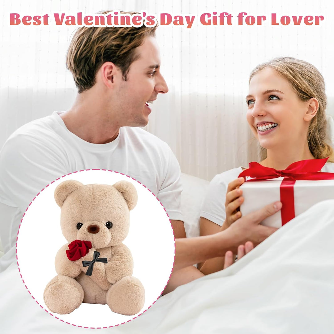 Teddybär mit Rose, Geburtstagsgeschenk für Frauen 35cm Kuscheltier | Süsse Kuscheltier Teddy Rosen T
