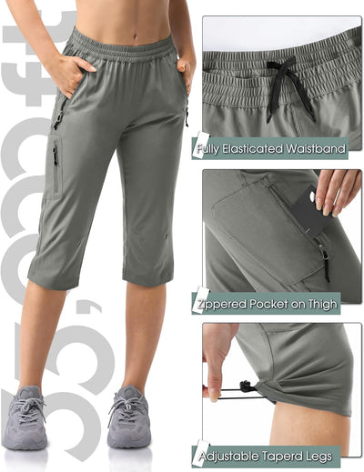 33,000ft Damen 3/4 Hose Capri Wanderhose Stretch Leichte Radhose Taschen Sommer Outdoor Golf Hose 34