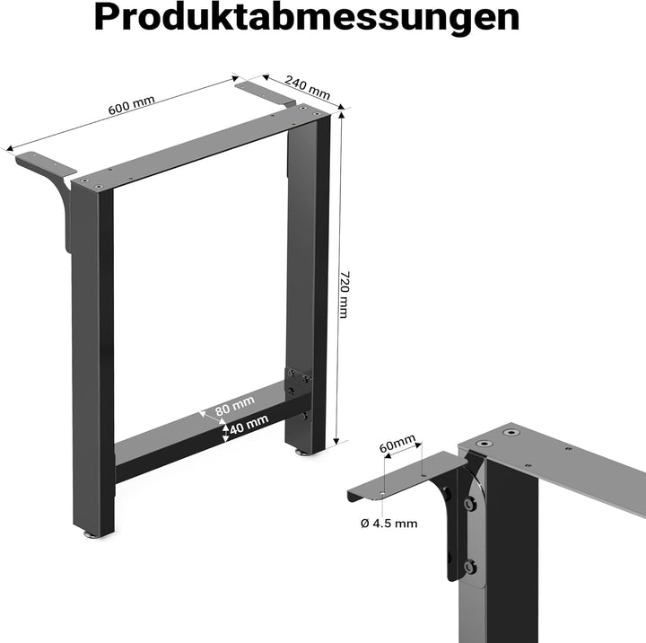Wiltec Tischkufen Tischbeine aus Vierkantprofilen 60x72cm lackierter Stahl klarlackbeschichtet Tisch