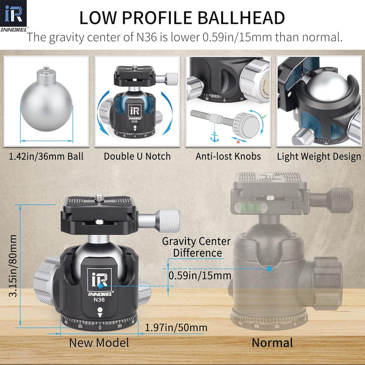 INNOREL GT284C Karbonfaser Professionelles kompaktes Stativ für DSLR-Kameras Robuster Ständer mit Ku