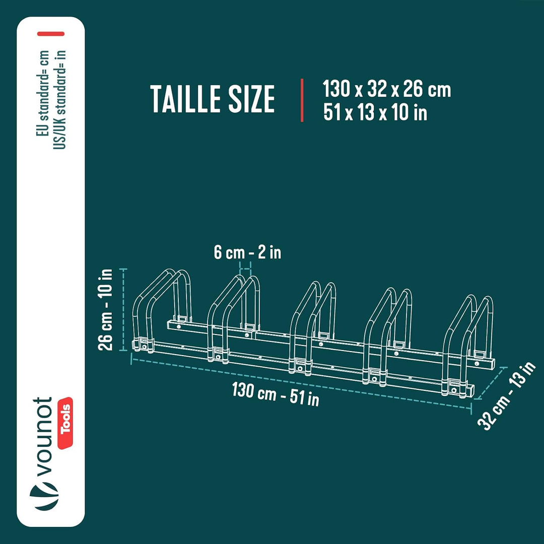VOUNOT® Fahrradständer, für 5 Fahrräder, Boden und Wandmontage, Aufstellständer Mehrfachständer, Sch