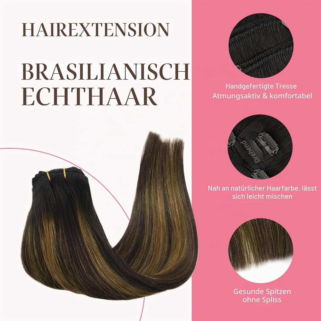 GOO GOO Clip in Extensions Echthaar, Echthaar Extensions Clip, 40cm 150g 9pcs, Extensions Echthaar,