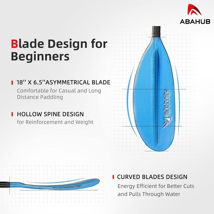 Abahub Carbon Kajak Paddel 230cm mit Paddelleine für Kajakfahren Ruderboot Kanusport, Carbonschaft K