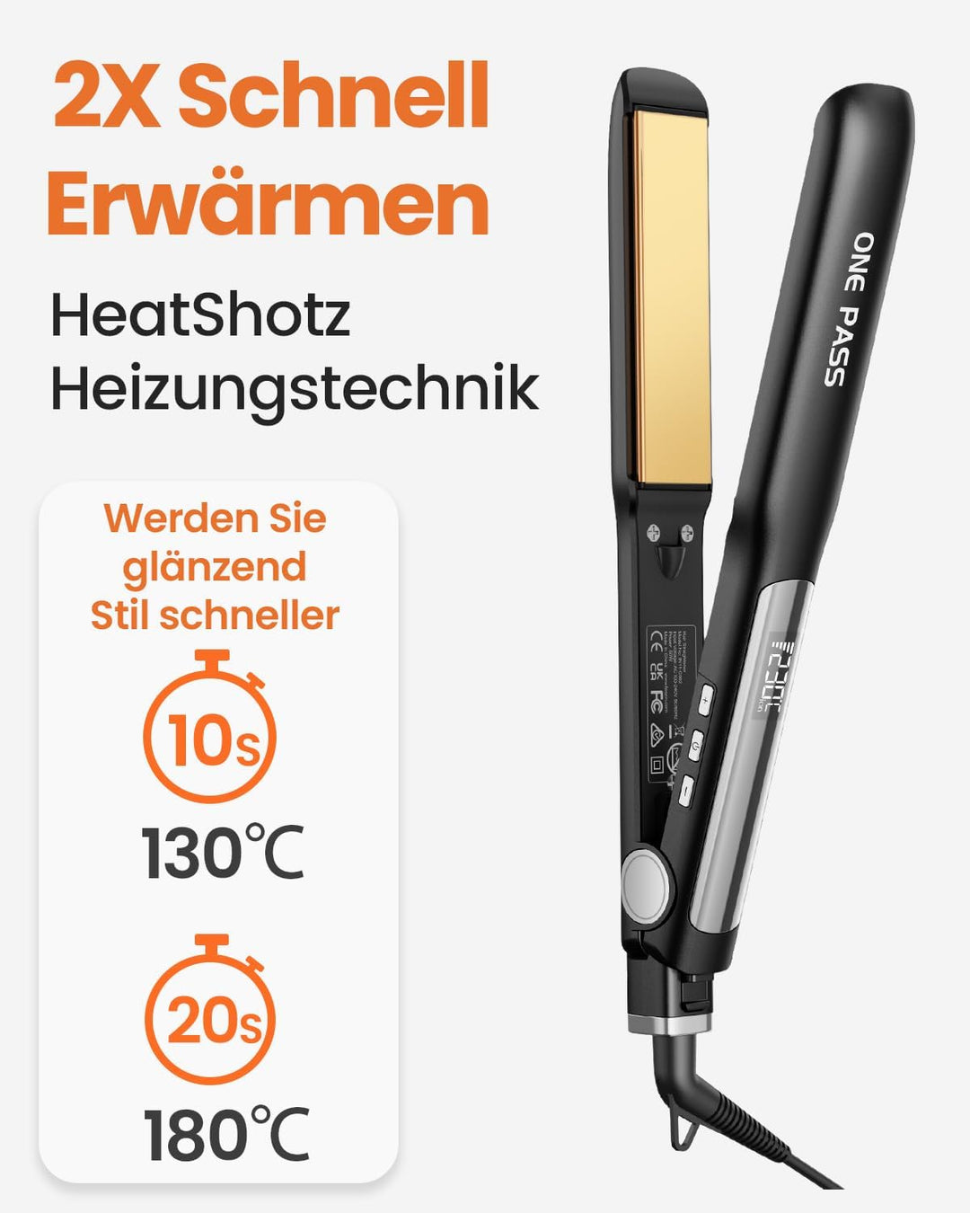 Faszin Haarglätter mit Platten aus glattem Titan, Glätteisen mit negativen Ionen, 20S schnelles Aufh