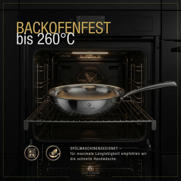 CHEF CUISINE Wokpfanne 32cm Edelstahl mit Antihaft Honeycomb Beschichtung – Wok mit kratzfester Wabe